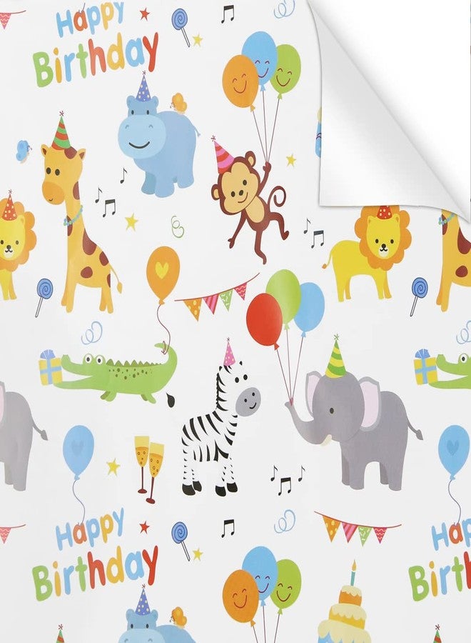 Geluode Birthday Wrapping Paper For Kids Girls Boys, Animals Party Design Gift Wrap Paper for Birthday Baby Shower, 4 Sheets Folded Flat 20x28 Inches Per Sheet, Monkey Lion Elephant Giraffe Alligator Zebra - Image 1
